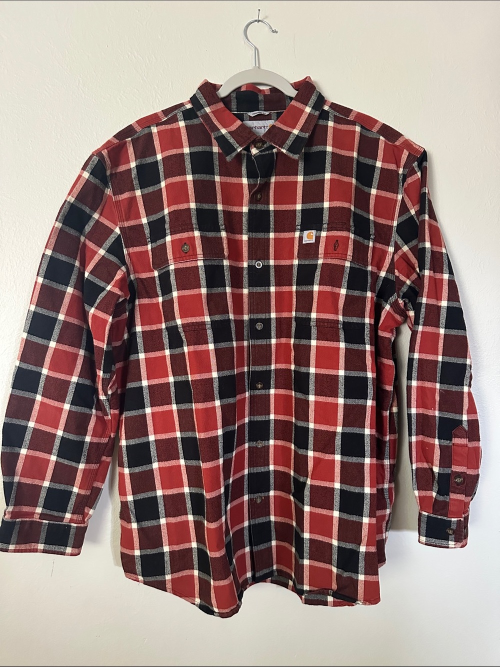Carhartt Red & Black Plaid Heavy Flannel Button-Down Shirt
